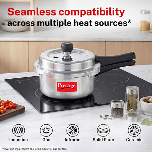Prestige Popular Plus Svachh Virgin Aluminium Spillage Control Pressure Cooker, 2 L (Silver)