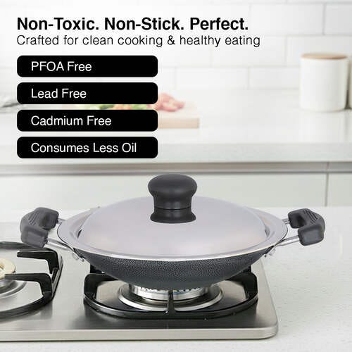 Prestige Omega Select Plus Aluminium Non-stick Deep Appachetty with Lid, 20 cm (1 L)