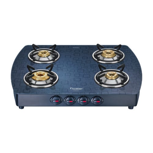 Prestige Premia Schott Glass Top Gas Stove - (Black) 4 Burners