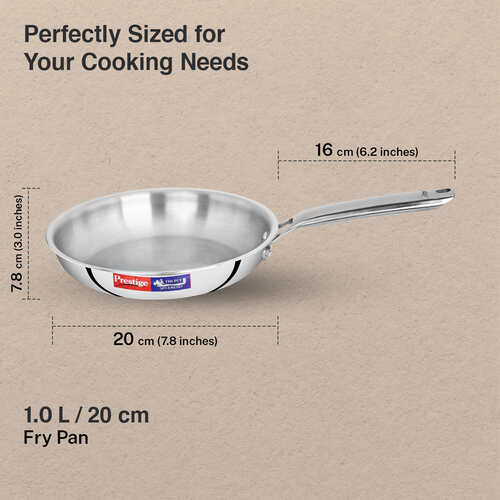 Prestige 20cm/1.0L Tri-Ply Stainless Steel Splendid Fry Pan with Lid|Gas and Induction Compatible|Even Heat Distribution| Thick Gauge Tri-Ply Body|15 Year Warranty