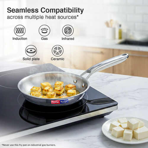 Prestige 20cm/1.0L Tri-Ply Stainless Steel Splendid Fry Pan| Gas and Induction Compatible |Even Heat Distribution| Thick Gauge Tri-Ply Body| 15 Year Warranty