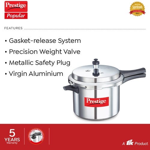 Prestige Popular 5 L, 3 L Outer Lid Pressure Cooker (Aluminium)
