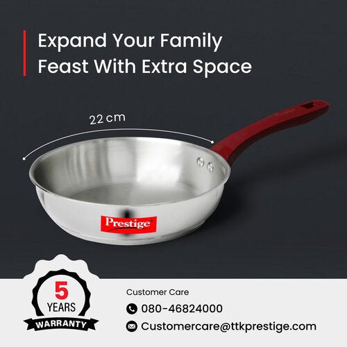 Prestige Platina Popular Stainless Steel Unique Impact Forged Bottom Fry Pan (Silver)