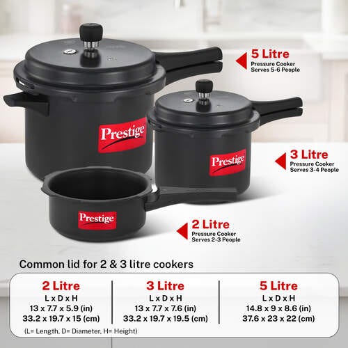Prestige 5 L, 3 L, 2 L Outer Lid Induction Bottom Pressure Cooker (Hard Anodized)