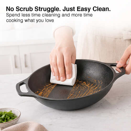 Prestige Cast Iron Kadai 24cm/2L | Ferrocast Flo | Non-Stick | Chemical Free | Preseasoned | Sturdy Handle | Healthy Eating | Gas & Induction Compatible | Lifetime Warranty