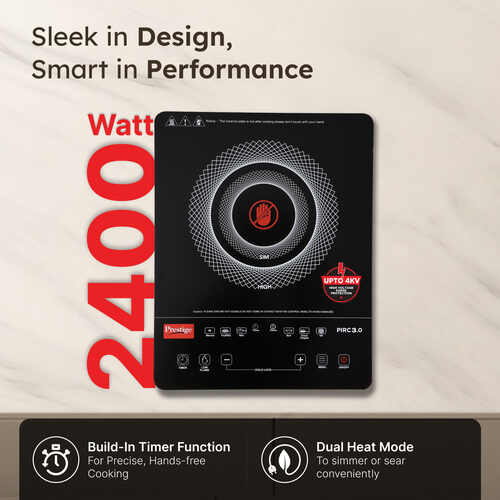 Prestige PIRC 3.0 Plus 2400 Watts Infrared Cooktop | Preset Indian Menu Option with Timer | Compatible With Any Metal Cookware With Flat Bottom | Easy to clean | Portable | Black | 1Y Warranty