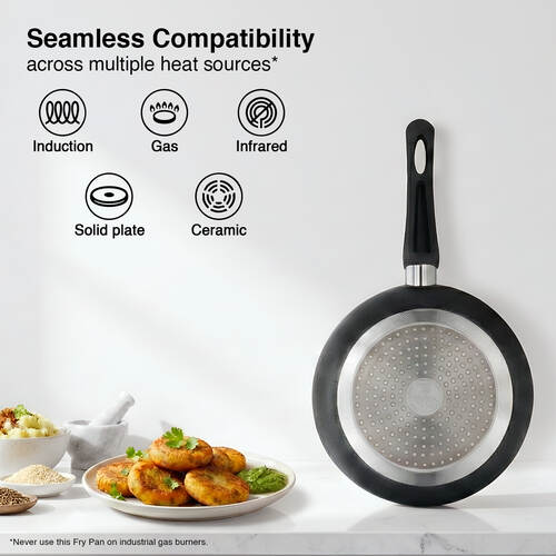 Prestige Omega Deluxe Granite Non-stick Round Base Fry Pan with Glass Lid, 26cm, 2.1L (Black)