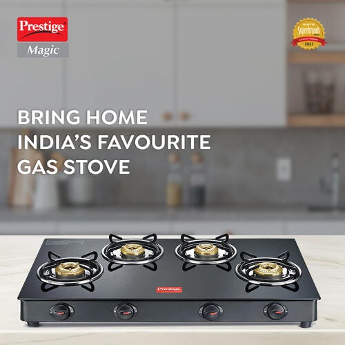 Prestige Magic Glass Top Gas Stove (4 Burners) - GTMC 04 Long