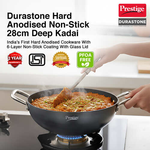 PRESTIGE DURASTONE HARD ANODISED NON-STICK COOKWARE DEEP KADAI 28cm (4.25 LITRE) WITH GLASS LID