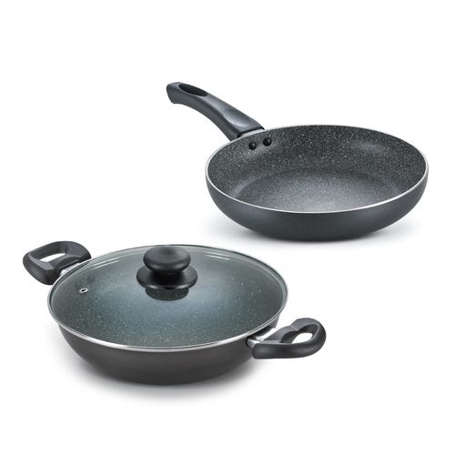 Prestige Omega Deluxe Granite Aluminium Non Stick Cookware Twin Pack (Consisting Of Kadai with Lid 260Mm DIA-1U, Fry Pan 260Mm DIA -1U)