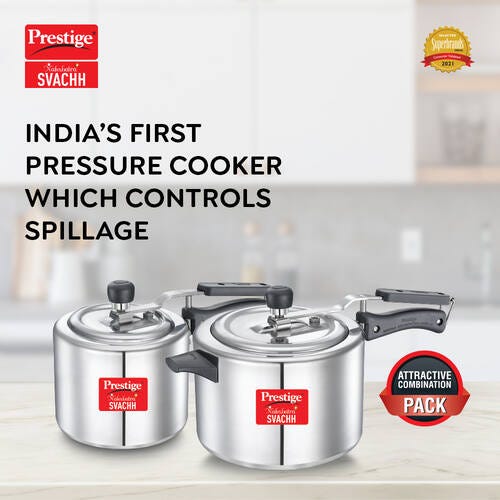Prestige Svachh Nakshatra Plus Aluminium Pressure Cooker Combo, 5 + 3 Litres