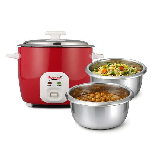 Prestige Cute Rice Cooker with Close Fit Stainless Steel Lid (Red)