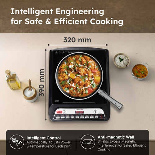 Prestige PIC 20.0 Induction Cooktop 1600 W with Push Buttons (Black) | Indian Menu Options