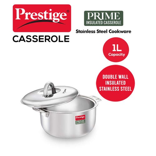 Prestige Prime Stainless Steel Insulated Casserole, Silver