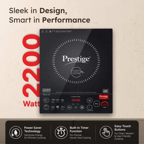 Prestige PIC 6.1 V3 2200 Watts Induction Cooktop with Indian Menu Options | Dual Heat Sensor