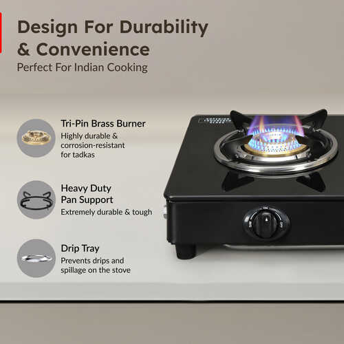 Prestige Marvel Glass Top Gas Stove (3 Burners) with Auto Ignition - GTM 03 AI Black