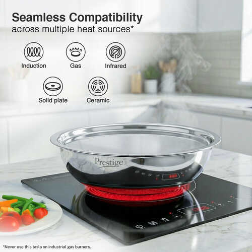 Prestige 26cm/3.2L Tri-Ply Stainless Steel Splendid Tasla with Lid|Gas and Induction Compatible|Even Heat Distribution| Thick Gauge Tri-Ply Body|15 Year Warranty
