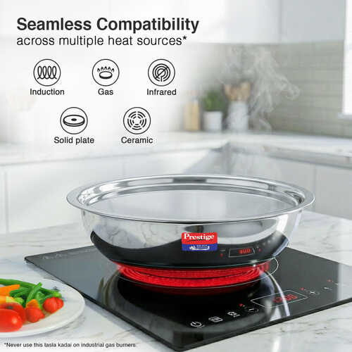 Prestige 6 PC Tri ply Tasla Kadai Set with free Pakkad | Gas & Induction Compatible| 304 food grade stainless steel