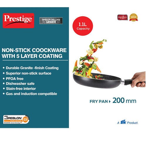 Prestige Omega Deluxe Granite Non-stick Round Base Fry Pan - Black
