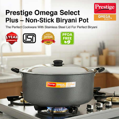 Prestige Omega Select Plus Non-stick PFOA Free Biryani Pot with Stainless Steel Lid, 30 cm (12 Litre)
