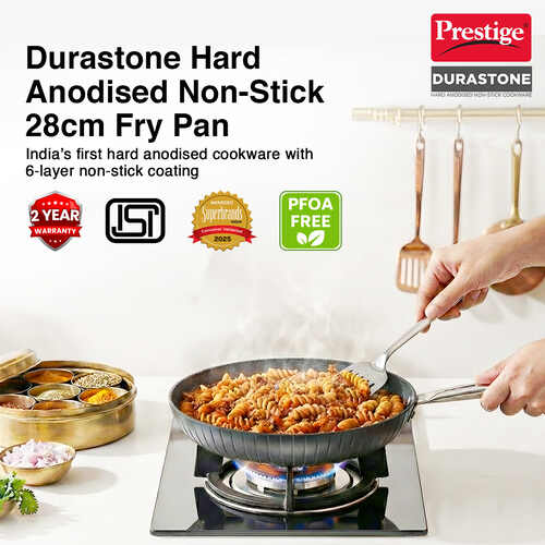 Prestige Durastone Hard Anodised 6 Layer Non-Stick Fry Pan, (28 cm, 2.6 Litre) (Black)