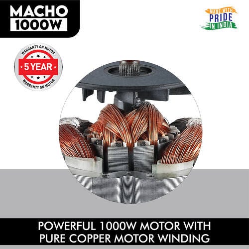 Prestige 1000 Watts Macho Mixer Grinder with 4 Jars (3 Stainless Steel Jars + 1 Juicer Jar)|Advance Lid Lock Mechanism| Stainless Steel Body| Silver & Black