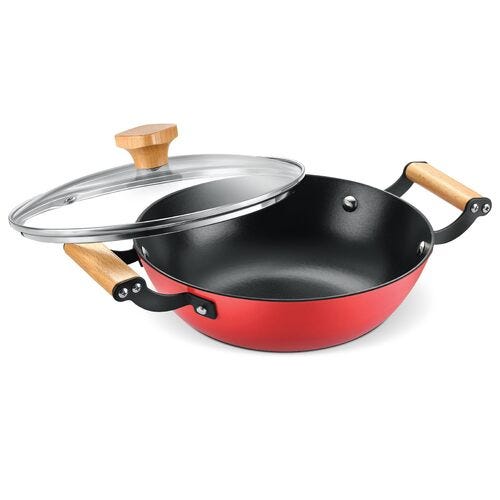 Prestige Castlite Enamel Coated Cast Iron Kadai | Lightweight, High Heat Retention | Gas & Induction Compatible | Low-Oil Cooking | Stay-Cool Wooden Handles | Easy Clean | 15Y Warranty