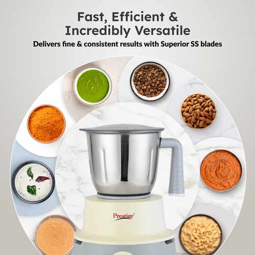 Prestige Delight 750 W Mixer Grinder, 3 Stainless Steel Jars (1500 ml, 1000 ml, 300 ml) (Charcoal Grey)
