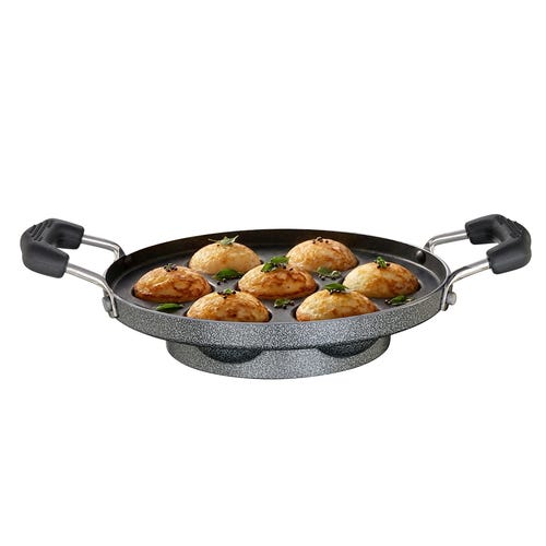 Prestige Omega Select Plus Teflon Coating Residue-free Cooking Round Base Paniyarakkal (Black)