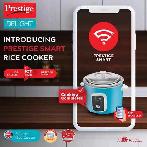 Prestige Delight Smart 1.8-2 Rice Cooker | 1.8L Capacity | Internet Enabled | Cool Touch Handles with 2 Aluminium Cooking Pans | 1-Year Warranty | Blue