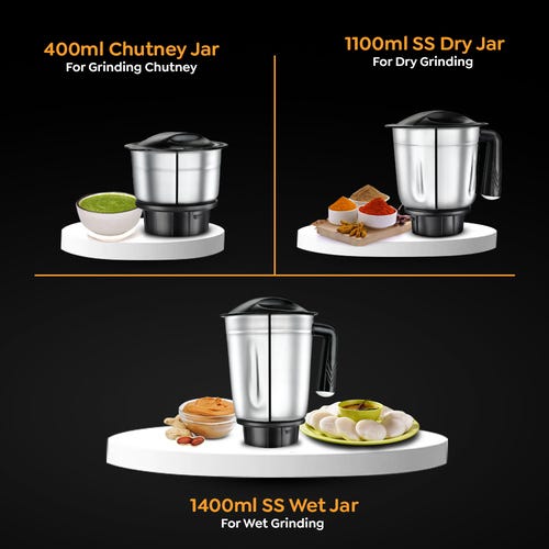 Prestige 500 Watts Superb Plus Mixer Grinder with 3 Stainless Steel Jars|Sturdy Handles| Flow Breaker| Blue and Black