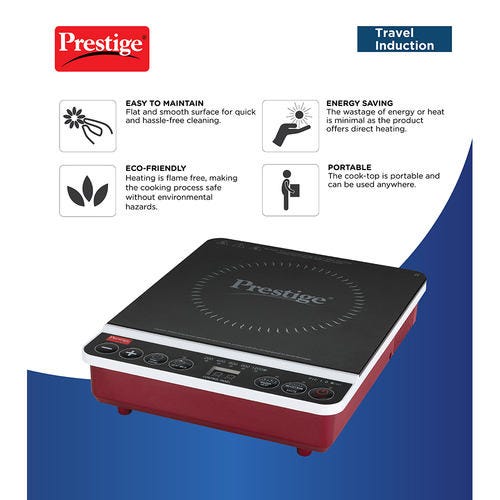 Prestige Travel Induction Cooktop 1200 W with Soft Touch Buttons (Red, Black)