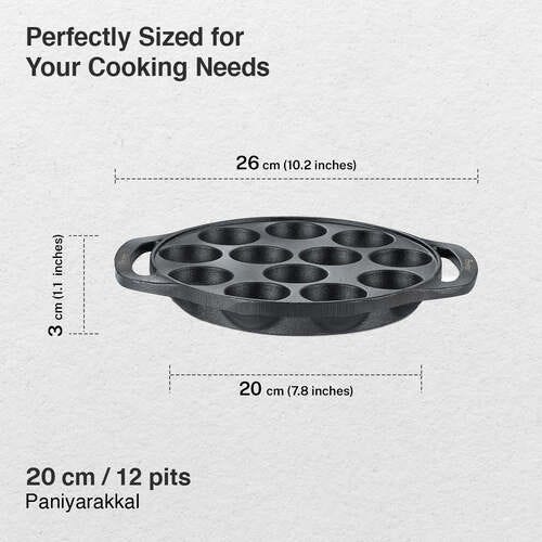 Prestige Cast Iron Paniyarakkal/Appe Patra 12 pit | Ferrocast Flo | Non-Stick | Gas & Induction Compatible | Chemical Free | Preseasoned | Sturdy Handle | Healthy Eating | Lifetime Warranty