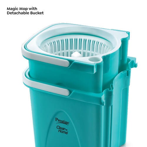 Prestige CleanHome PSB 03 Plastic Magic Mop with Two Mop Heads and Twin Bucket, 6.5L (Blue)