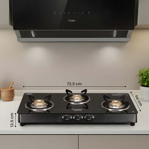 Prestige Marvel Plus 3 Burner GTM-03-Black Glass Top Gas Stove| Superior Toughened Glass-Top| Spill-Proof Design| High Speed Jumbo Burner| Black