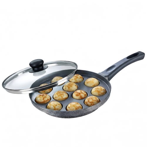 Prestige Omega Select Plus 12 Pits Paniyarakkal with Lid 24 cm Diameter (Aluminium, Non-stick)