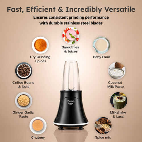 Prestige Nutri-Zen Mixer Grinder with 3 Polycarbonate Jars – Big Jar - 1000ml | Sipper Jar with Handle - 700ml | Small Jar - 700ml |Compact & Powerful Blender for Juices, Shakes & More