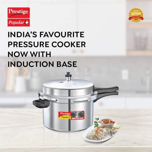 Prestige Popular Plus Virgin Aluminium Gas and Induction Compatible Pressure Cooker, 8.5 L (Silver)