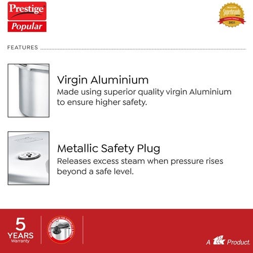 Prestige Popular 3 L, 2 L Outer Lid Pressure Cooker (Aluminium)