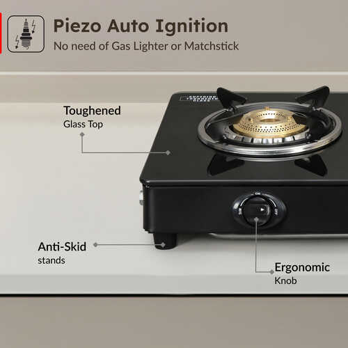 Prestige Marvel Glass Top Gas Stove (3 Burners) with Auto Ignition - GTM 03 AI Black