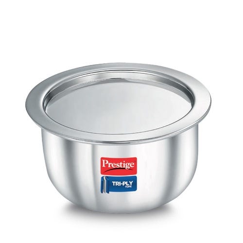 Prestige Tri-ply Stainless Steel Induction Base Tope with Lid, (Silver)