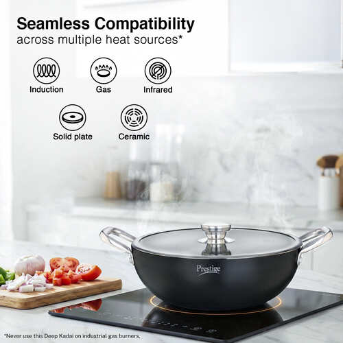 PRESTIGE DURASTONE HARD ANODISED NON-STICK COOKWARE DEEP KADAI 30cm (5 LITRE) WITH GLASS LID