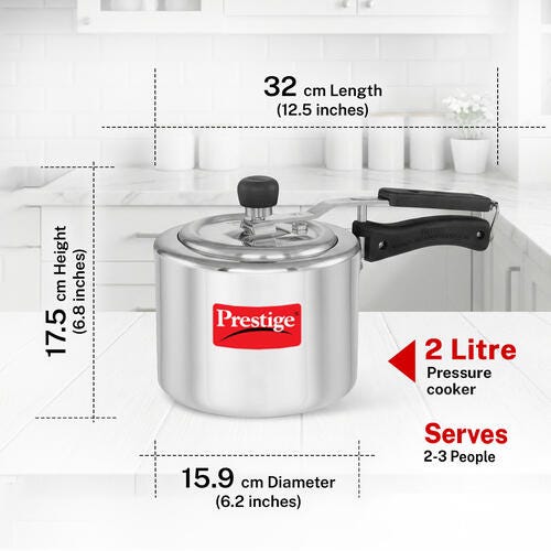 Prestige Nakshatra Plus Svachh Aluminium Spillage Control Pressure Cooker 2 L (Silver)