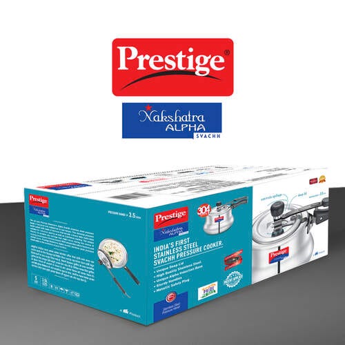 Prestige Nakshatra Alpha Svachh Stainless Steel Spillage Control Handi Pressure Cooker (Silver)