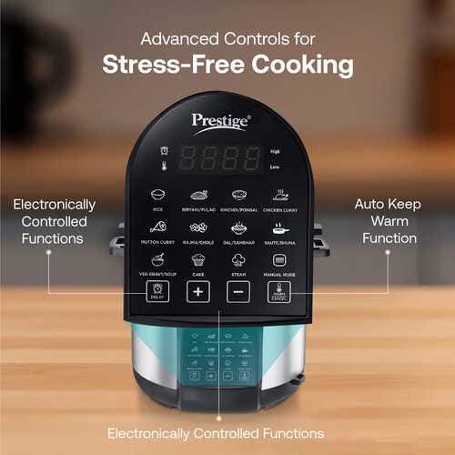 Prestige 6.0L Smart Cook Electric Cooker| 11 Pre-Set Indian Menu| Low Energy Consumption| Stainless Steel Bowl