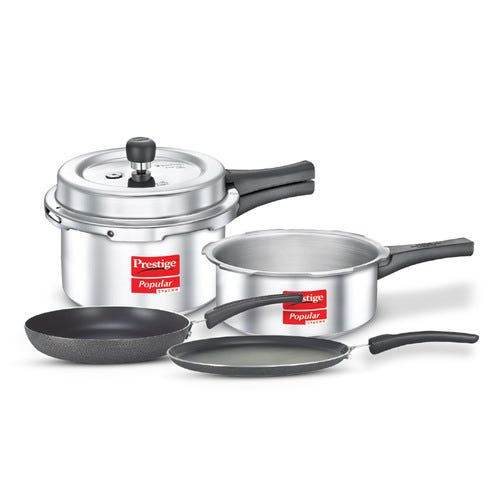 Prestige Kitchen Starter Pack (Popular Svachh 3 Ltr + 2 Ltr Body without Lid + Fry Pan 18Cm + Tawa 25Cm)