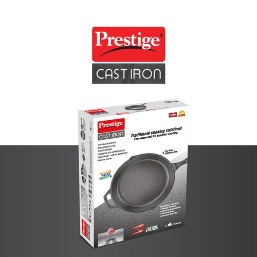Prestige Cast Iron Scratch Resistant Round Base Fry Pan, (Black)