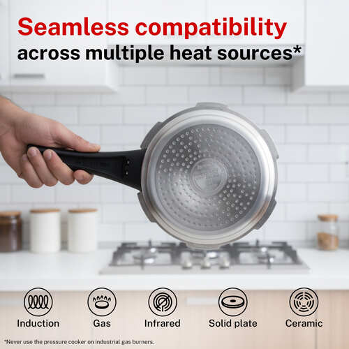 Prestige 2 Litre + 3 Litre + 5 Litre Aluminium Popular Max Outer Lid Pressure Cooker Combo with 2 Lids | Gas & Induction Compatible | Visual Pressure Indicator | Gasket Release Sys | 5Y Warranty | ISI