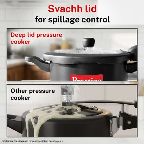 Prestige Svachh Hard Anodised Spillage Control Pressure Cooker, 5 L (Black)