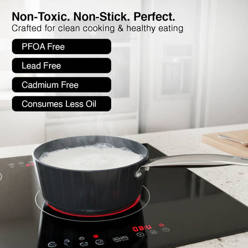 Prestige Durastone Hard Anodised 6 Layer Non-Stick Tea Pan with Glass Lid, (16 cm, 1.2 Litre) (Black)